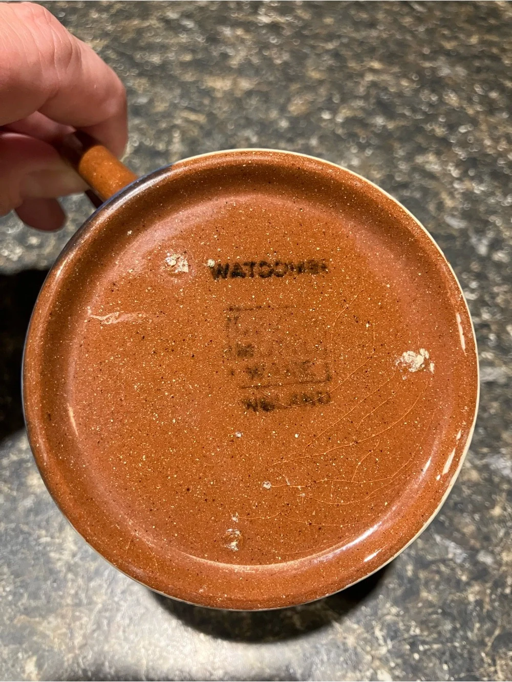 Vintage Motto Wear cottage mug /cup green brown cream “ time ripens all things”
